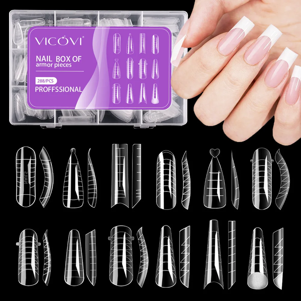 120Pcs Extension Gel Nail Forms Molds With Scale Builder Coffin Nail Fake Tip For Gel Manicure Nail Art Design Salon DIY At Home