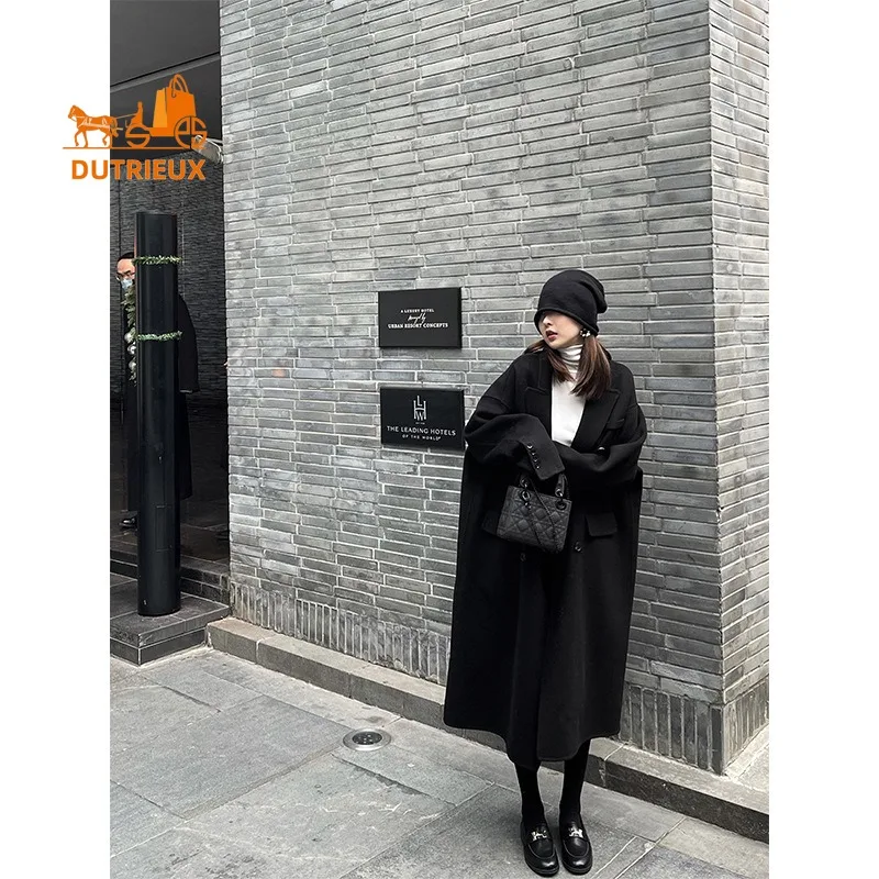 High-end Double-faced Wool Coat for Women in Winter, New Thickened and Lengthened, Warm and Loose-fitting, Elegant Cashmere Coat