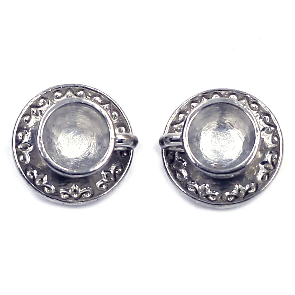 10Pcs Pendants Coffee Tea Cup Saucer Tableware Zinc Metal Alloy Silver Tone Jewelry DIY Findings Charms 14x8mm
