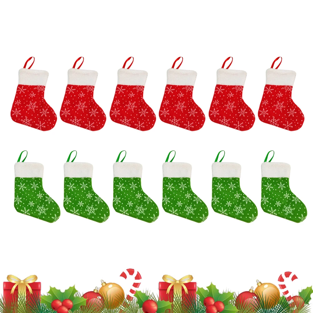 

Christmas Stocking Holiday Decoration Small Green Snowflake Mini Red Hanging Bag for Tree Party Home Classroom Garage for Kids