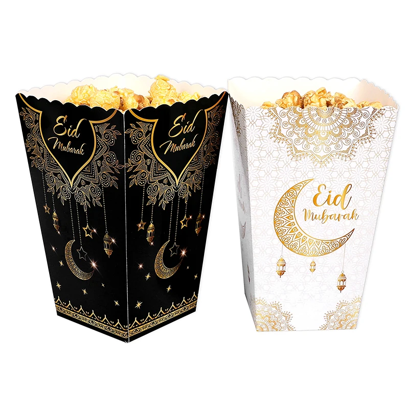 

6pc Ramadan Popcorn Boxes Eid Mubarak Party Decoration Paper Craft Cookie Sanck Box Islam Muslin Home Kitchen Supply Kareem Gift