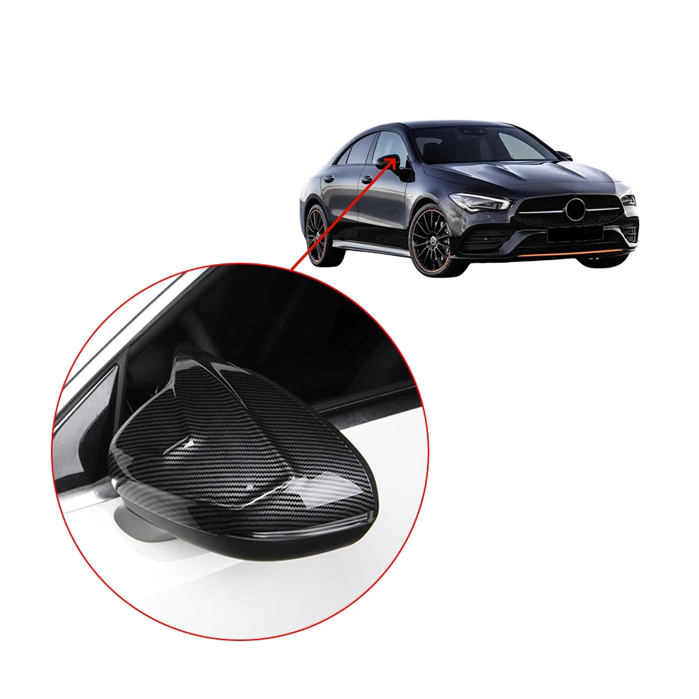 Black Carbon Fiber For Mercedes-Benz CLA-Class C118 2019 - 2024 Door Mirror Cover Paste style Car Accessorie External Decorate view 2