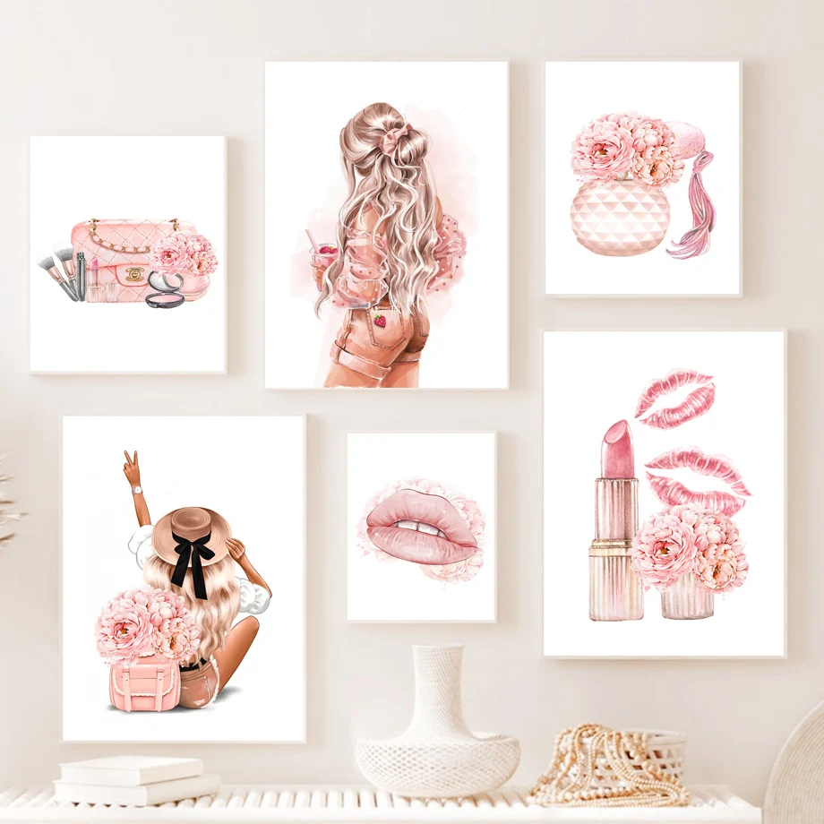 Perfume Heels Lipstick Handbag Fashion Travel Girl Wall Art Canvas Painting Nordic Posters And Prints Pictures Living Room Decor