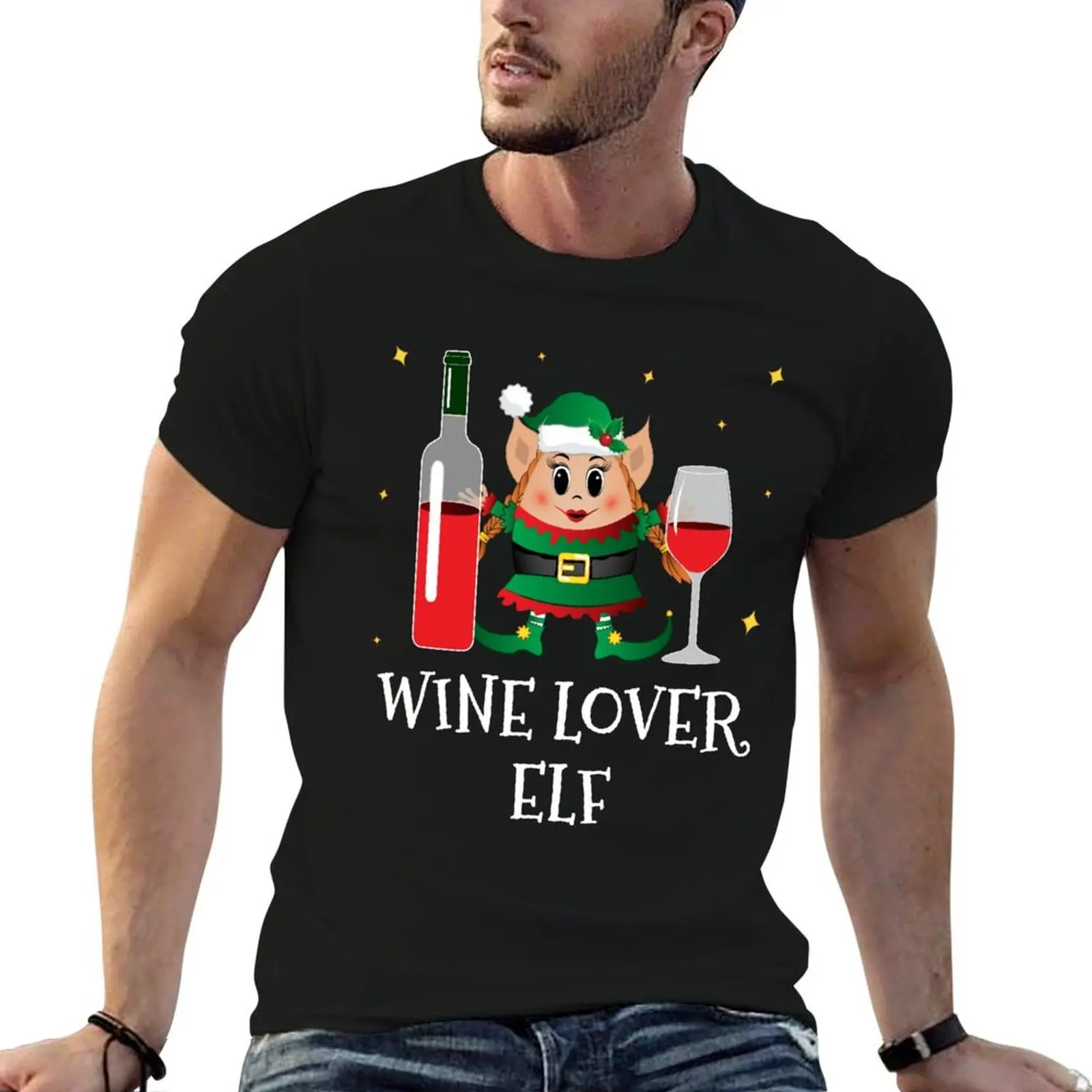 Christmas Wine Lover Elf Drinking Funny Cute Party Elf T-Shirt funny meme t-shirts quick drying vintage t shirt men