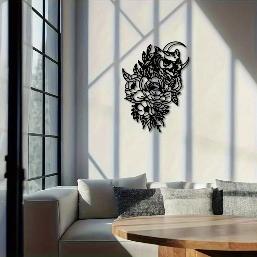 Vintage Gothic Owl Moon Aluminum Wall Art Waterproof Durable Metal Decor for Living Room Bedroom - view 5