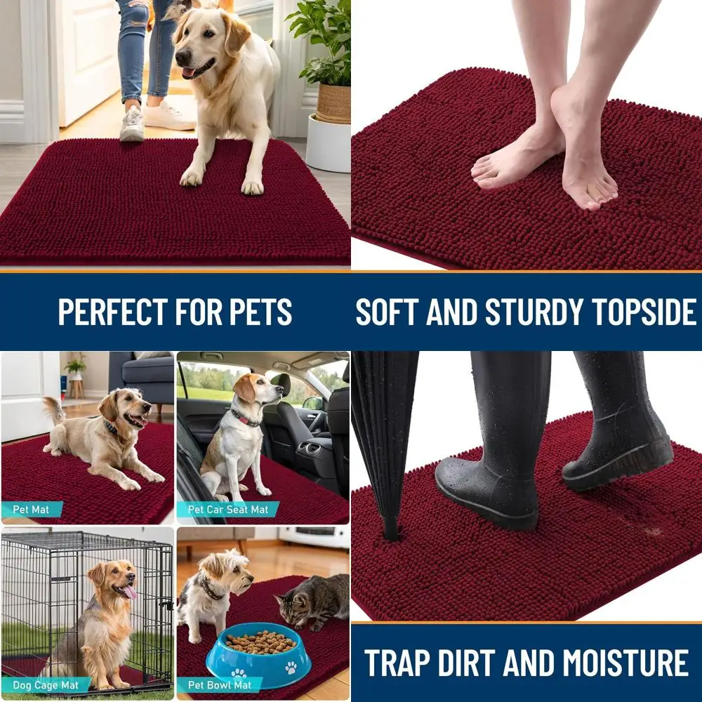 

Прочный придверный коврик из синели, 70x24, для грязных лап собак, впитывающий влагу и грязь, нескользящий, моющийся, быстросохнущий, бордовый