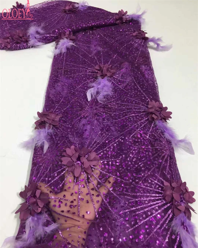 OLOEY Abito da sposa ricamato 3D FLOWER di alta qualità in pizzo con perline in rete di tulle stile francese africano di nuovo design