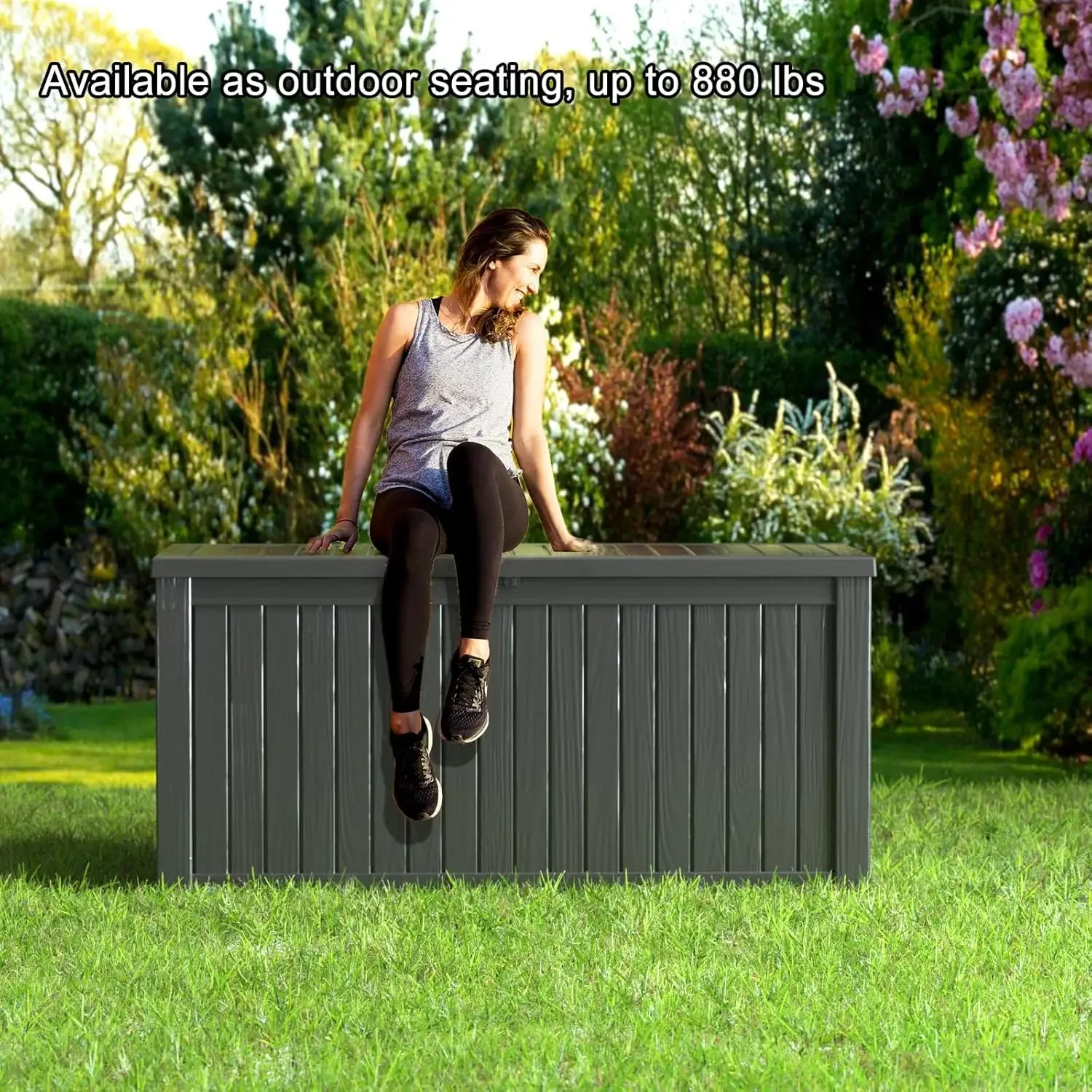 Caja de almacenamiento para exteriores de 150 galones, muebles de jardín impermeables, herramientas de jardín, cojines, accesorios para piscina, almacenamiento exterior