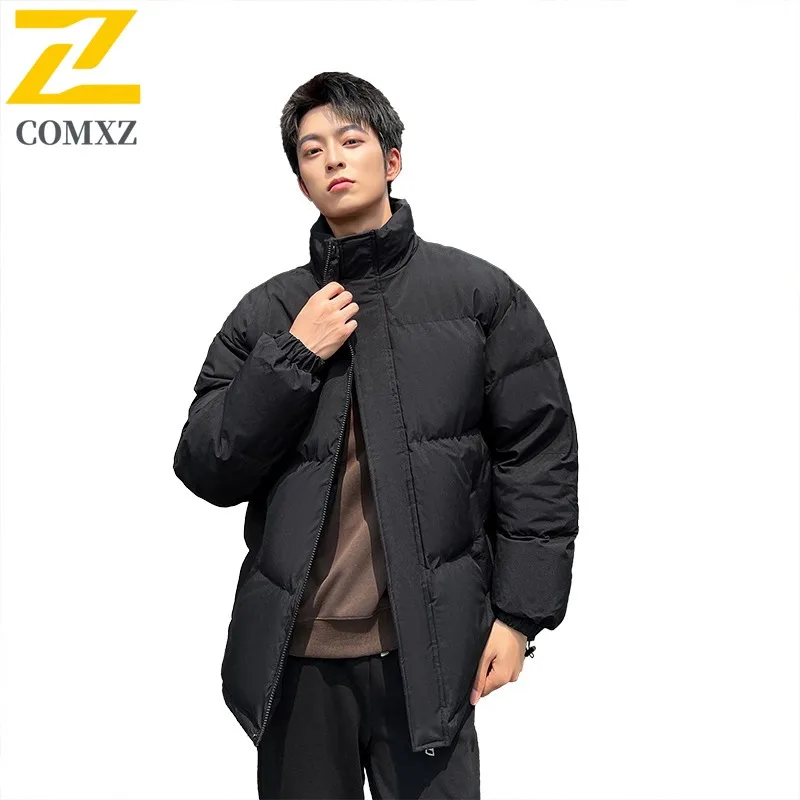 COMXZ Padding Coat Plus Size Stand Collar Winter New Thickened Korean Style Cotton Jacket Men Fleece Lined Unisex Outerwear