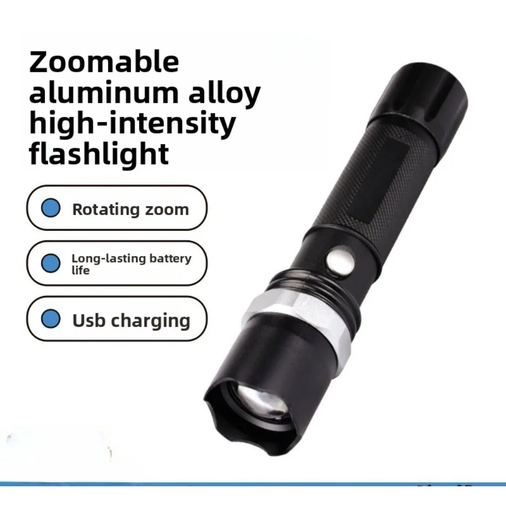 

Aluminum Alloy Zoomable Flashlight, Super Bright Rechargeable LED Torch with Long Battery Life for Outdoor Camping & Hiking
