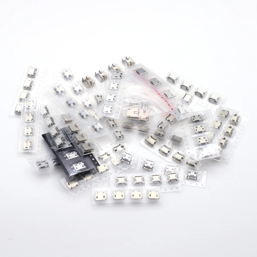 25Models 100Pcs 5 Pin Mini Micro USB Connectors SMT Socket Adapter Connector Jack charging Socket For Mobile phone Tablet Set