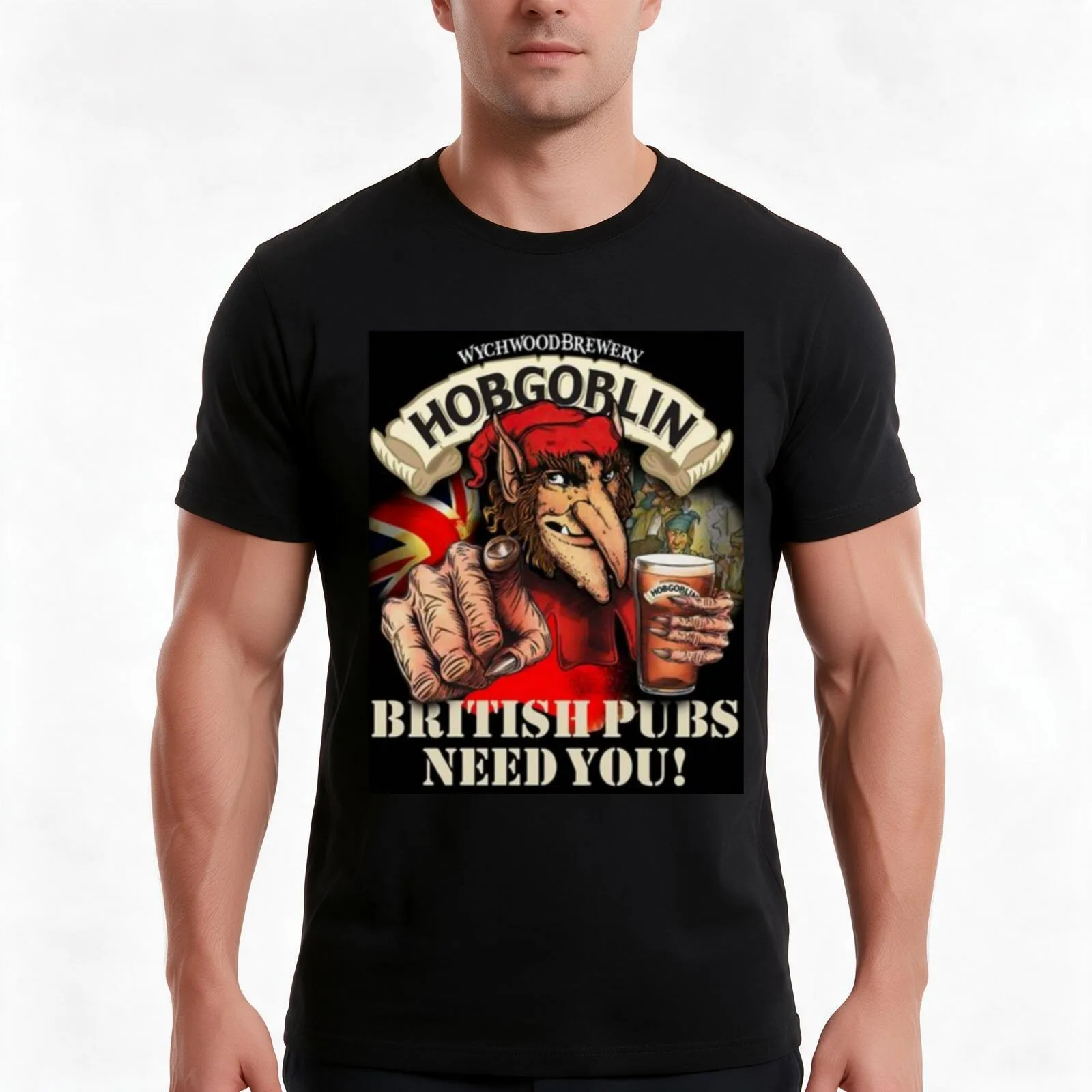 Wychwood Brewery Hobgoblin T-Shirt, Summer Casual Cotton Tee, Oversized Streetwear Tops, Vintage Graphic Print, Unisex Men Women