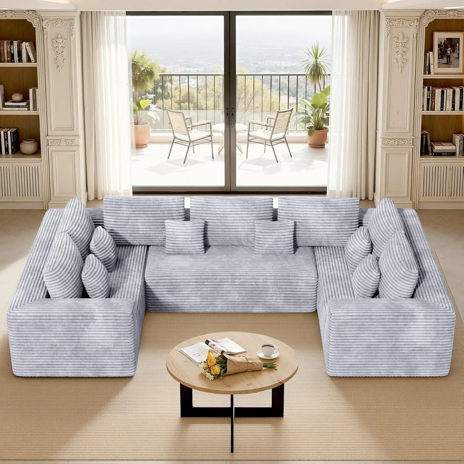 Sofás Seccionales Grandes de 136'' con Chaise Longue, Sofá Loveseat en Forma de U sin Estructura, Asiento Profundo Modular, No Requiere Montaje