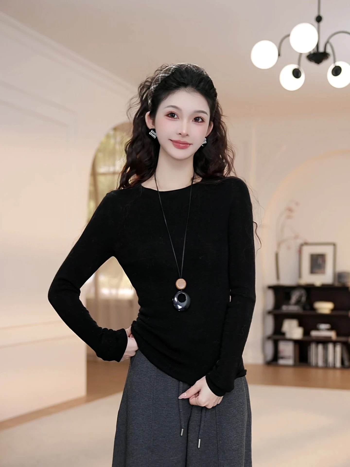 

Новый осенний женский вязаный свитер с длинным рукавом, облегающий, с круглым вырезом, повседневный, удобный, дышащий, модный