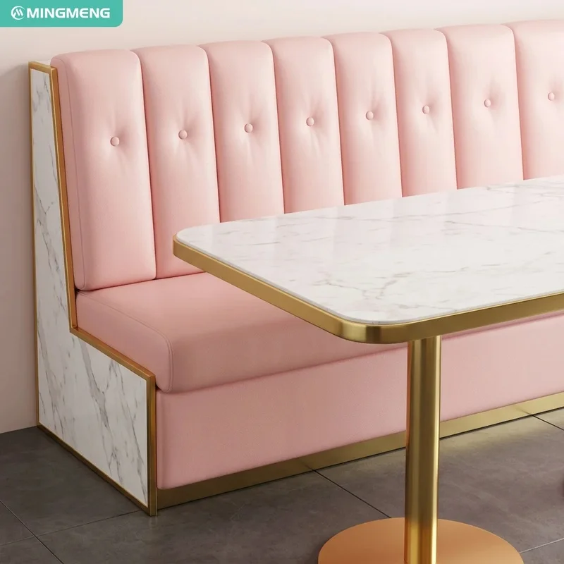 Elegant Hospitality Cafe Furniture Pink Tufted Booth Seating Marble Dining Table Chair for Luxury Dessert Restaurant