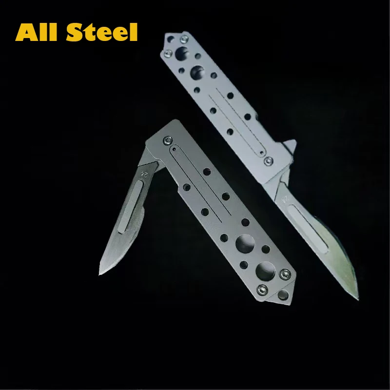 All Stainless Steel Scalpel EDC Folding Knife Portable Multifunctional Tool Free 10 Replaceable Blades carving utility Tools