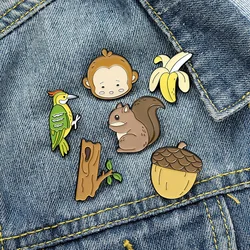 Animals monkey squirrel Woodpecker banana Enamel Pins Brooches Clothing Backpack Lapel Badges Jewelry Accessories For unisex gif