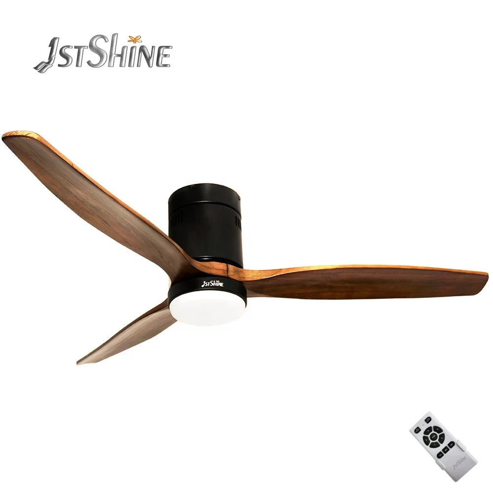 Ceiling fan bedroom decorative natural wood blades inverted 3 color LED light ceiling fan with remote control