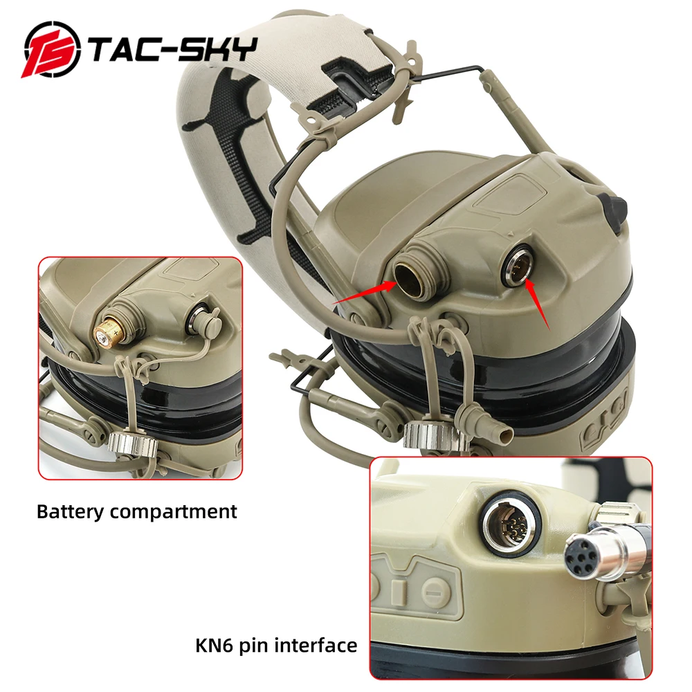 TAC-SKY Outdoor Hunting Dual-Mode AMP Tactical Communication Noise-Canceling Headset with ARC Rail Helmet Mount Adapter