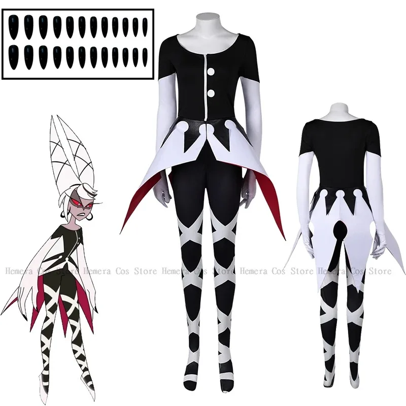 

2025 11 Hazbin Carmine Costume Anime Hotel Carmilla Cosplay Uniform Nail Demon Halloween Party Women Fancy Sui