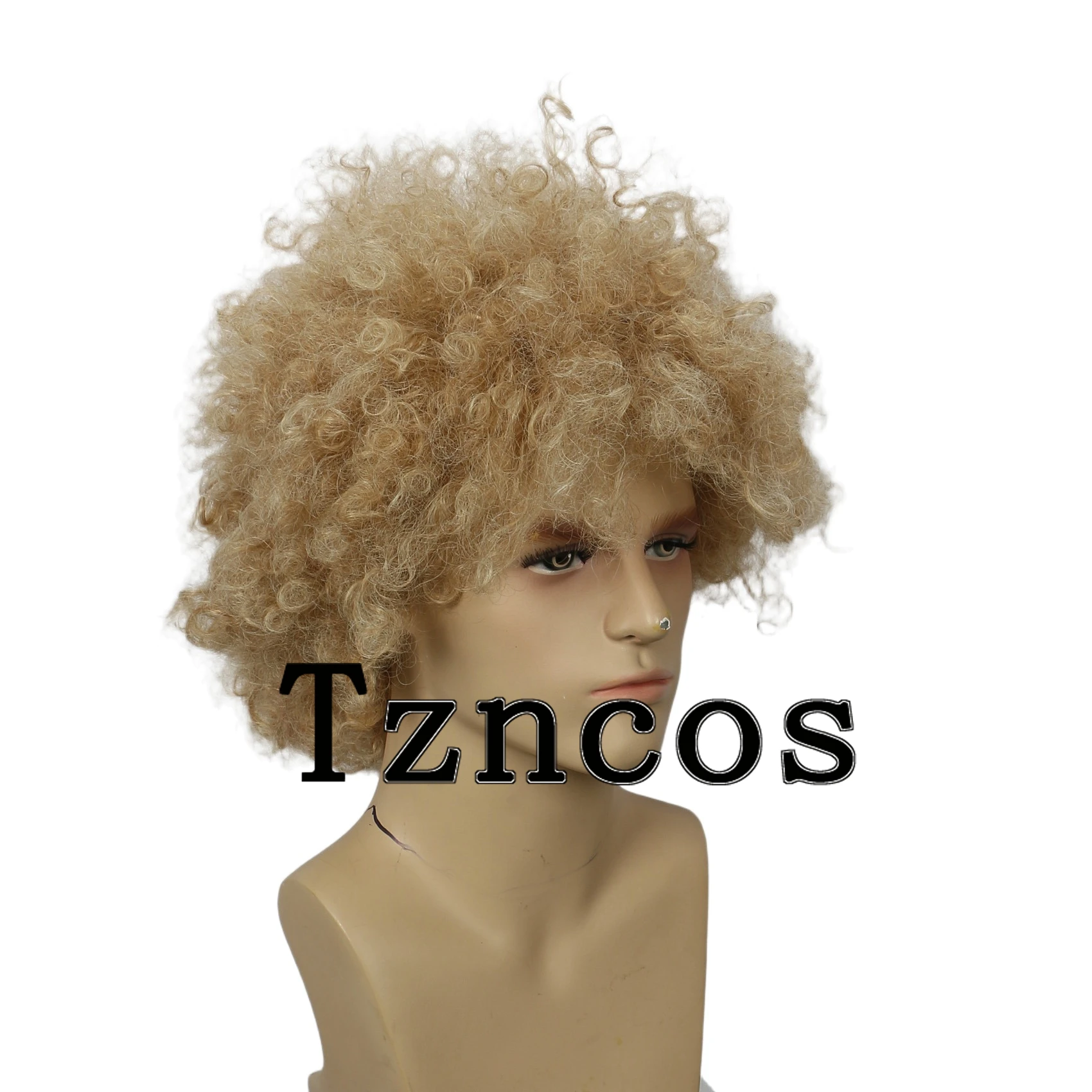Tzncos 80년대 짧은 남성 디스코 가발 할로윈 코스프레 의상 가발(금발 혼합 갈색)