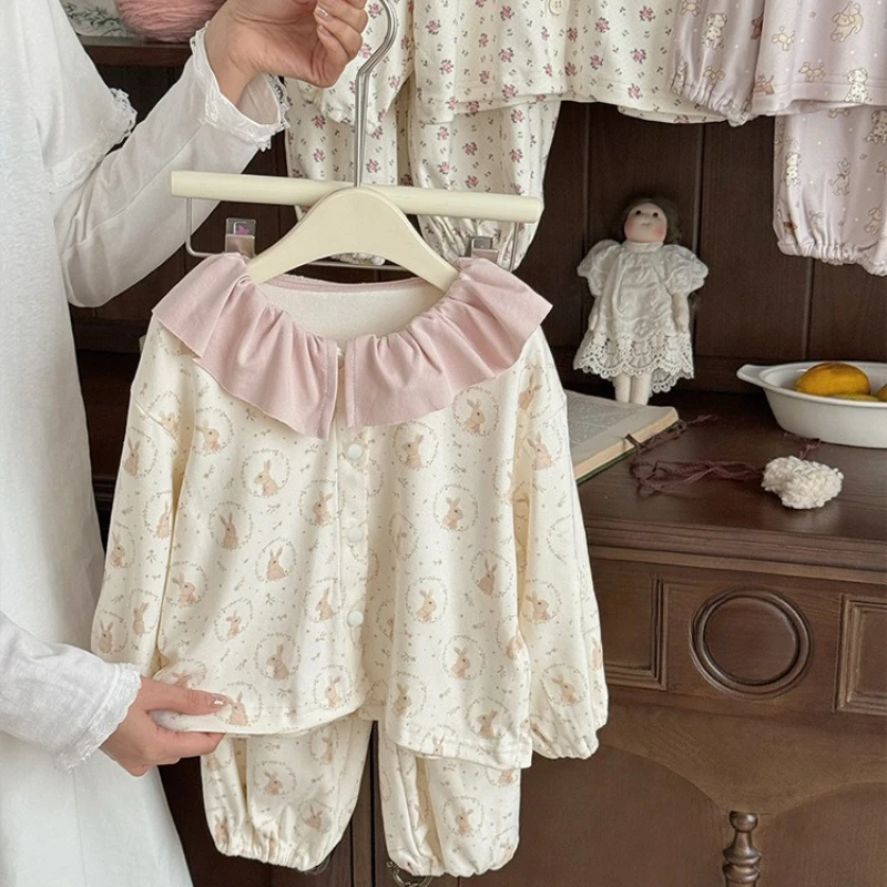 Pajamas Girls Spring Autumn Pajama Set New Girls Clothing Set Comfortable Middle and Small Childrens Pajama Home Wear