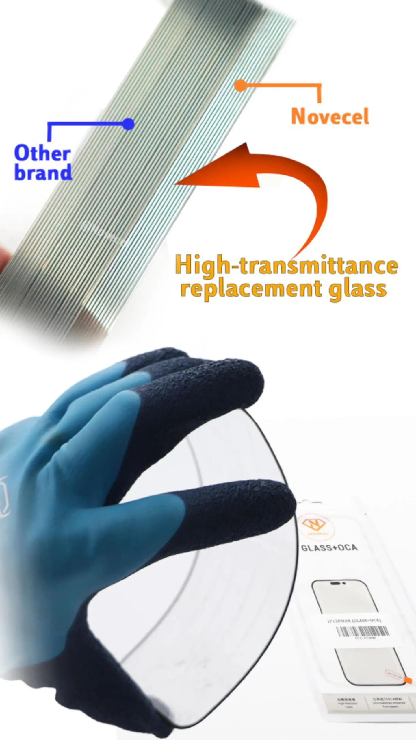 NOVECEL 10pcs 17 pro max Outer Glass with OCA Howllow Glue for iPhone 16 15 14 13 12 11 pro Xs max XR Screen Touch Panel Repair