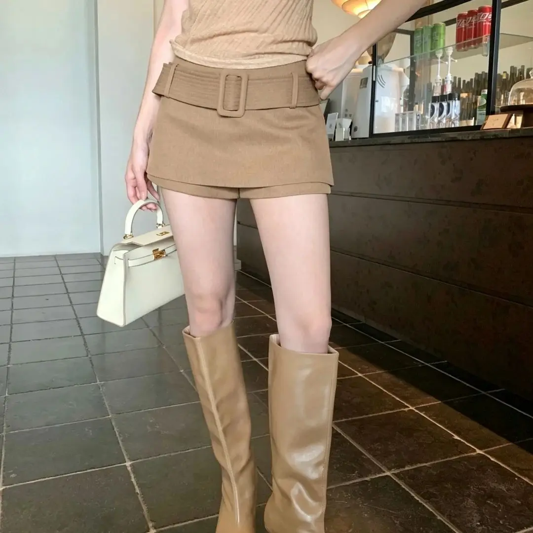 Autumn and Winter New Short Skirts Splicing Fake Two-piece Design Culottes Women