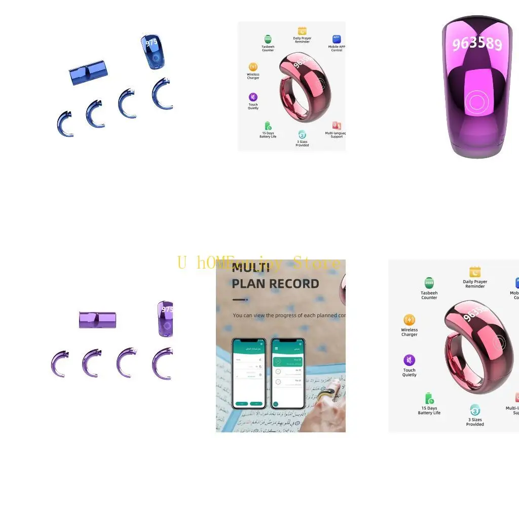 

B0KF Electronic Prayer Counter Rings With 5 Replaceable Rings Fitness Tracking APP Synchronization Waterproof Design Daily