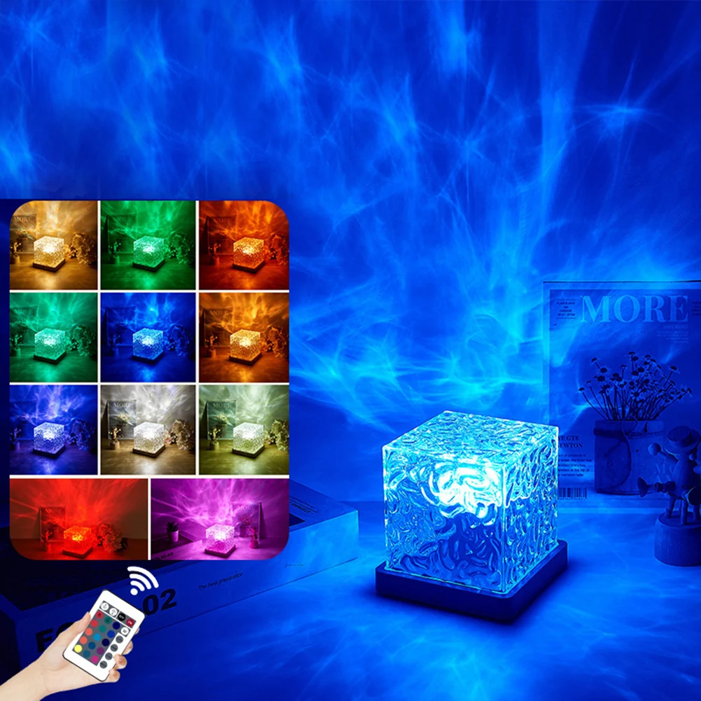 Rotating Night Light Water Waves Dynamics Projection Atmosphere Lamp Personalized Stylish Crafts Decor For Home Starry Sky Lamp