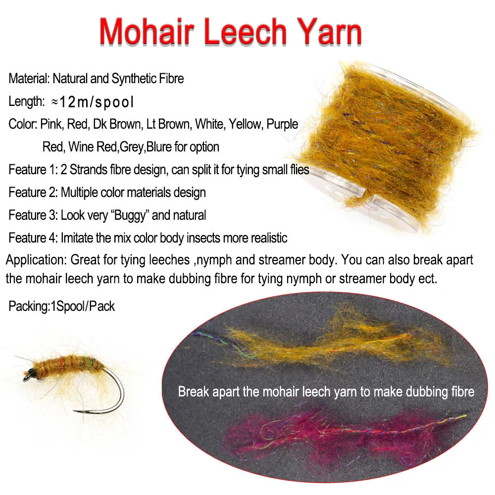 Vampfly 12M Mohair Leech Yarn Synthetic Dubbing Rope Leech Nymphs Streamer Body Fly Tying Material For Trout Fishing Lures