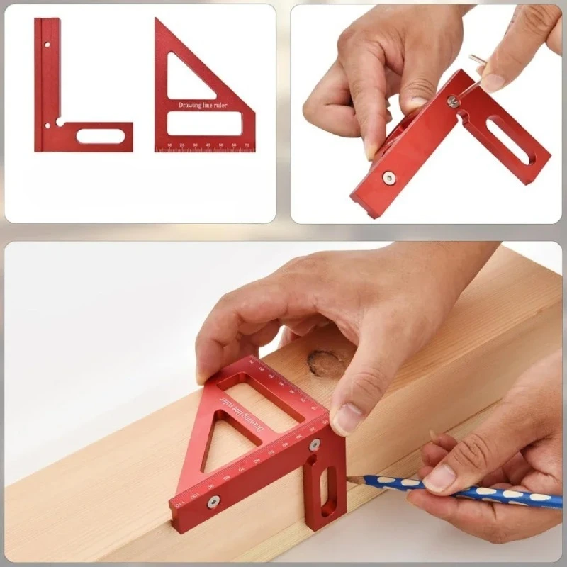 Meter Multi Angle Measuring Ruler, Aluminum Square Protractor for Woodworking, Practical Tracking Measuring Tool, Triangle Ruler