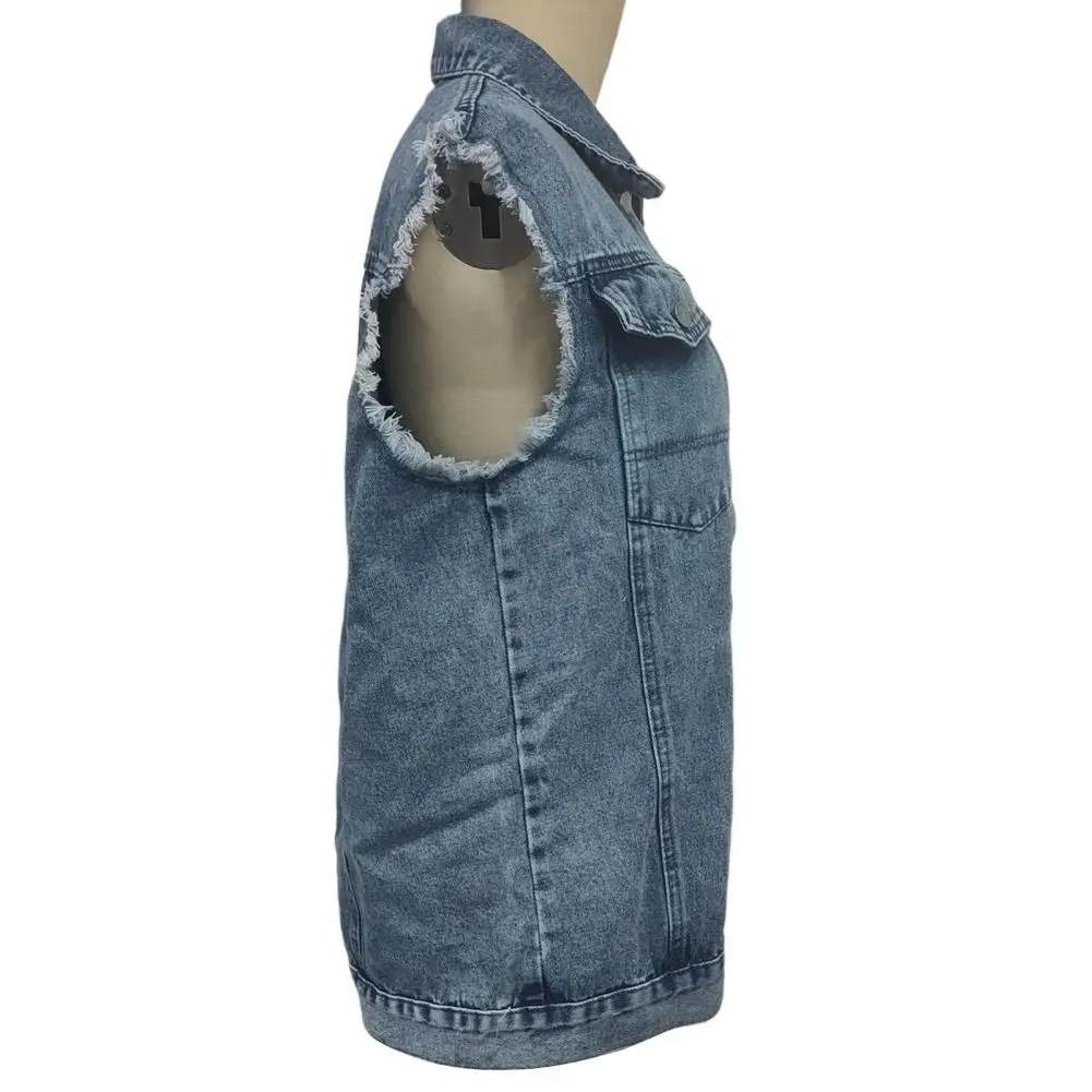 Vest with Pockets Vest Women Denim Vest Jacket Button Down Jean Waistcoat with Frayed Lapel Pockets Summer Lightweight Outerwear
