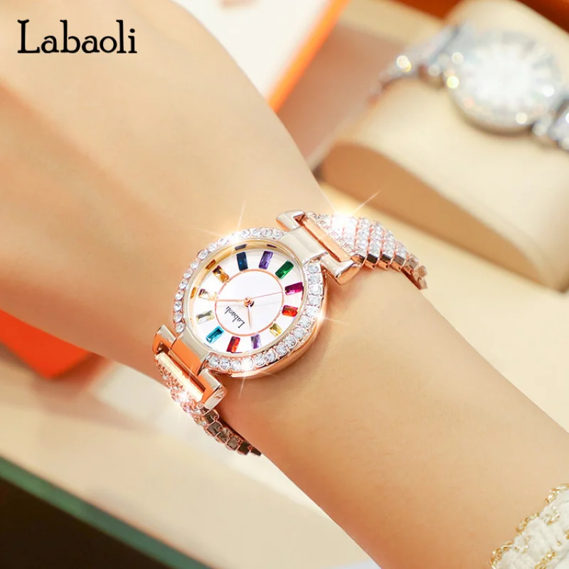 LabaoliLaboli-Reloj de cristal colorido para mujer, resistente al agua