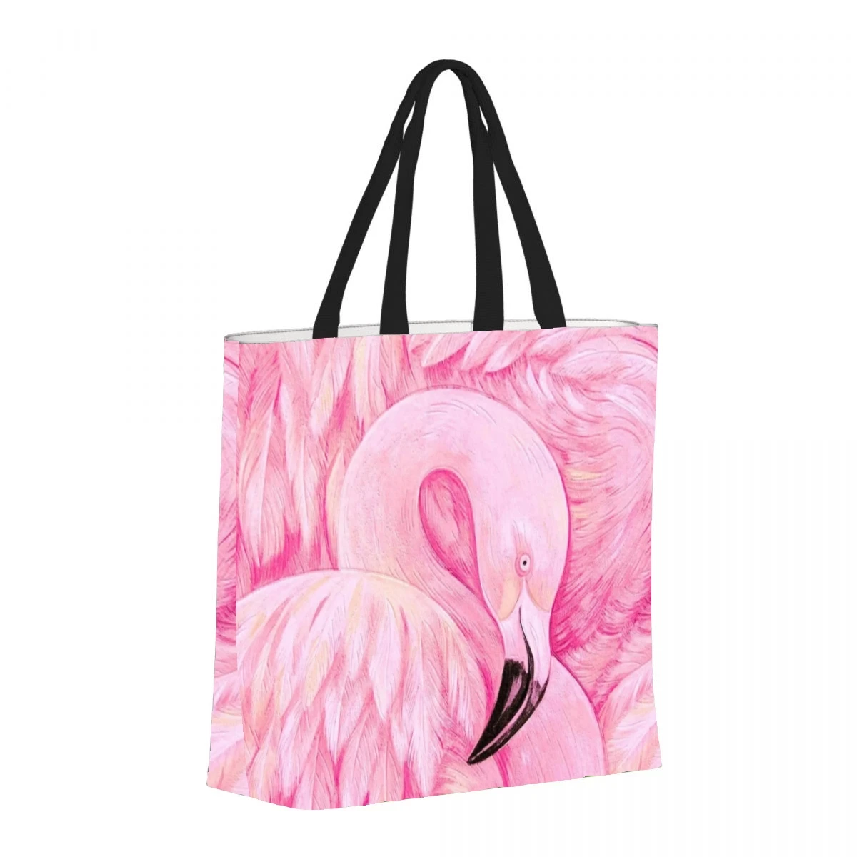 Flamingo rosa personaliza sacola para mulheres, bolsas de ombro de viagem, sacolas de compras reutilizáveis ecológicas, impressas com impressão