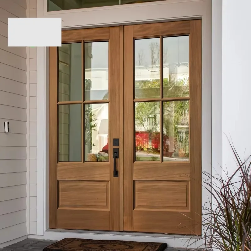 Customizable Silk Door Drape for French Solid Wood Double Entry Door, Multiple Timber: Oak Walnut Ash Alder Mahogany