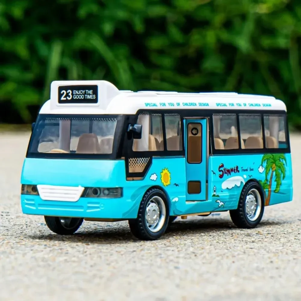 Mini Car Model Friction Powered Car School Bus Toys Plastic City Bus with Sound and Light Miniature Vehicle Models Children Gift