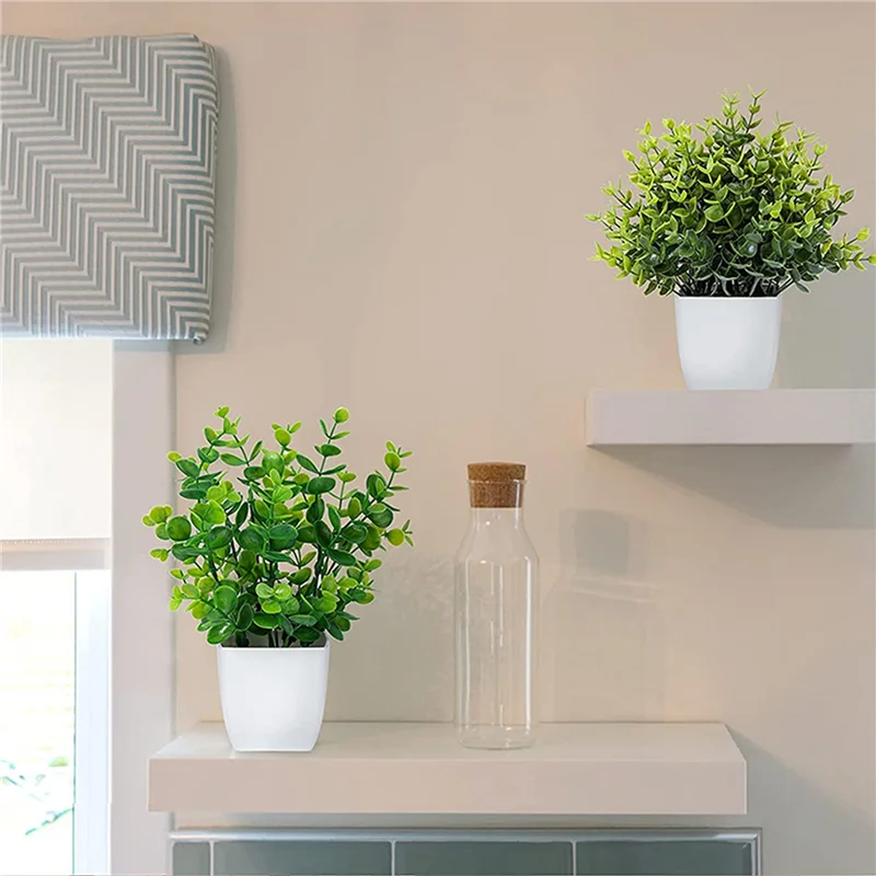 AT29-6 Pack Fake Plants In Pots Artificial Eucalyptus Plant Mini Potted Faux Plants Indoor Small Plastic Wheat Grass Shrubs