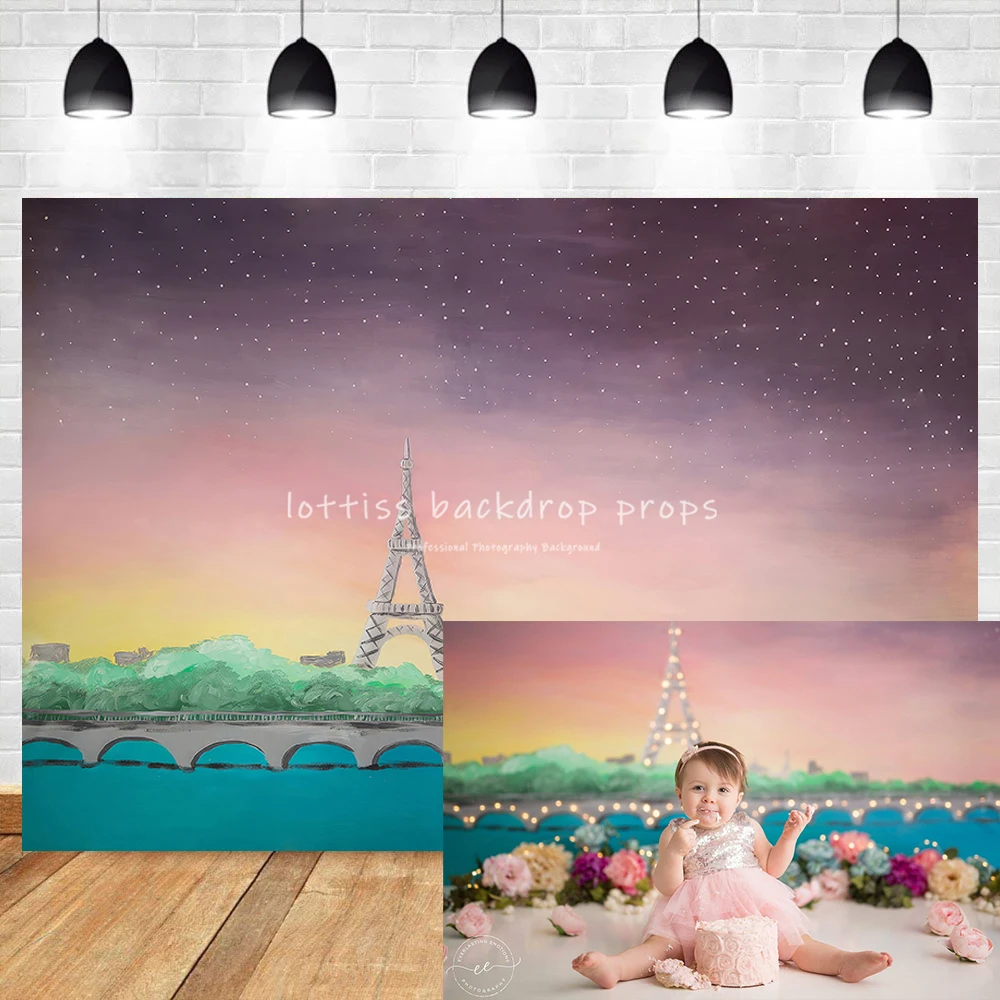 

City Of Love Backdrops Photography Kids Cake Smash Children Baby Birthday Party Props Paris Scenes Background Photostudio