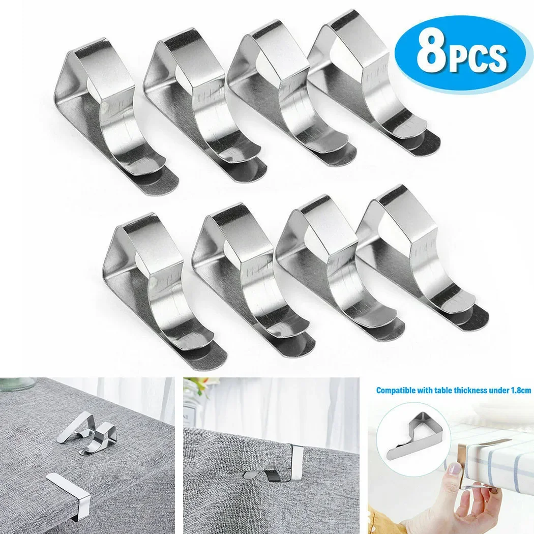 8pcs Stainless Steel Anti-Slip Tablecloth Clamps Non-slip Securing Holder Wedding Camping Promenade Table Cloth Cover Fix Clips