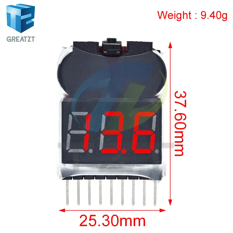 TZT 1-8S Lipo/Li-ion/Fe RC helicopter airplane boat etc Battery Voltage 2 IN1 Tester Low Voltage Buzzer Alarm