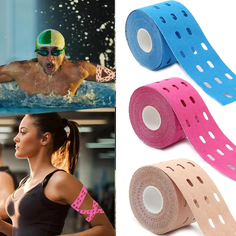 3 Rolls Perforated Sports Tape Waterproof Elastic Latex Breathable Athletic kinesiology Tape Muscle Pain Relief Fitness Tape