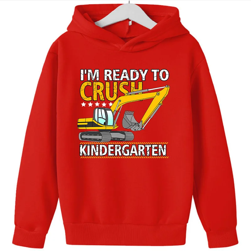 

European-style Boy's Hoodies Excavator Letter-printed Casual Long-sleeved Hoodie Children's Wear Kids Clothes Sweatshirt Sweater