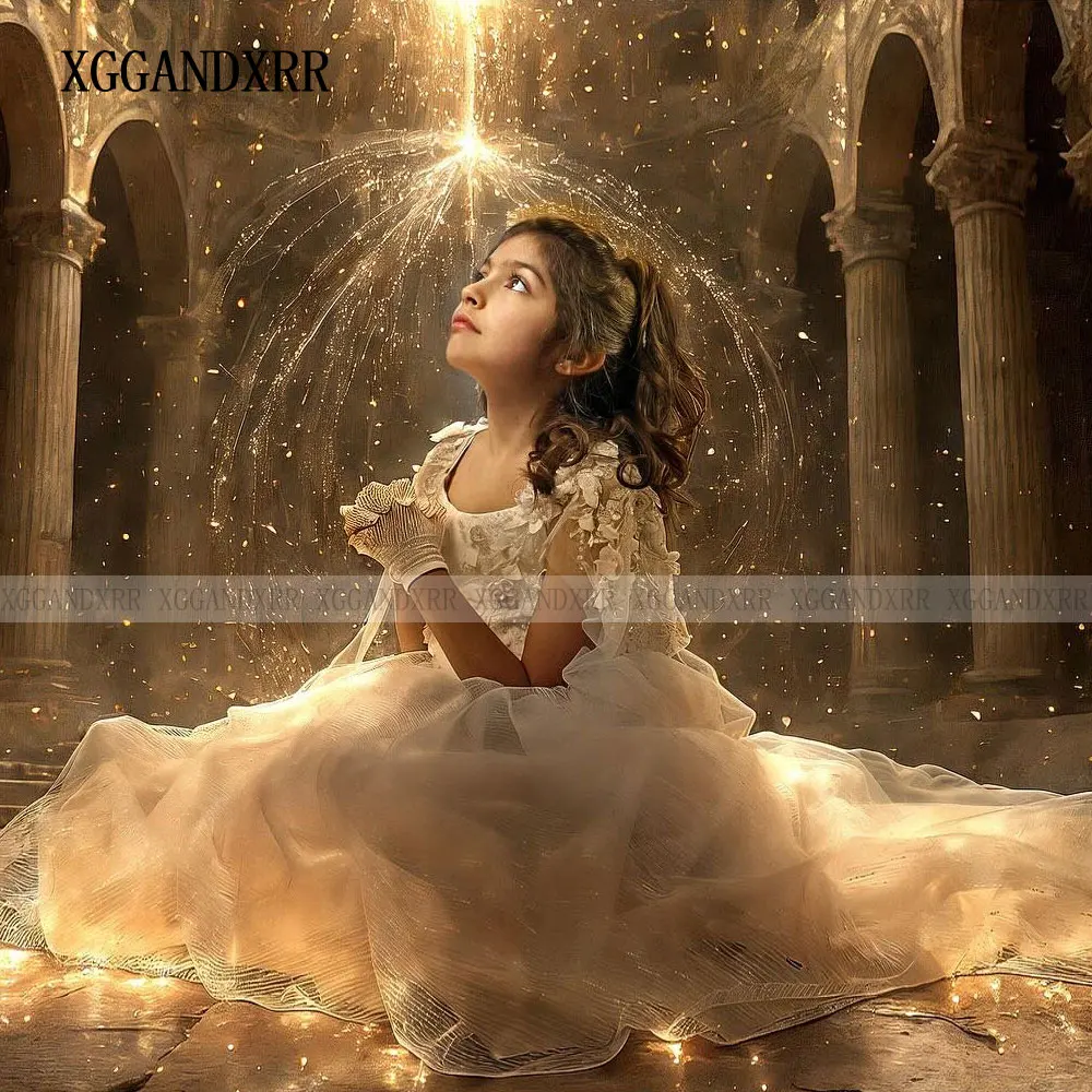 Elegant Flower Girl Dress 2025 White Mini Quinceanera Birthday Party Gown Wedding Formal Pageant Daughter Sister Princess