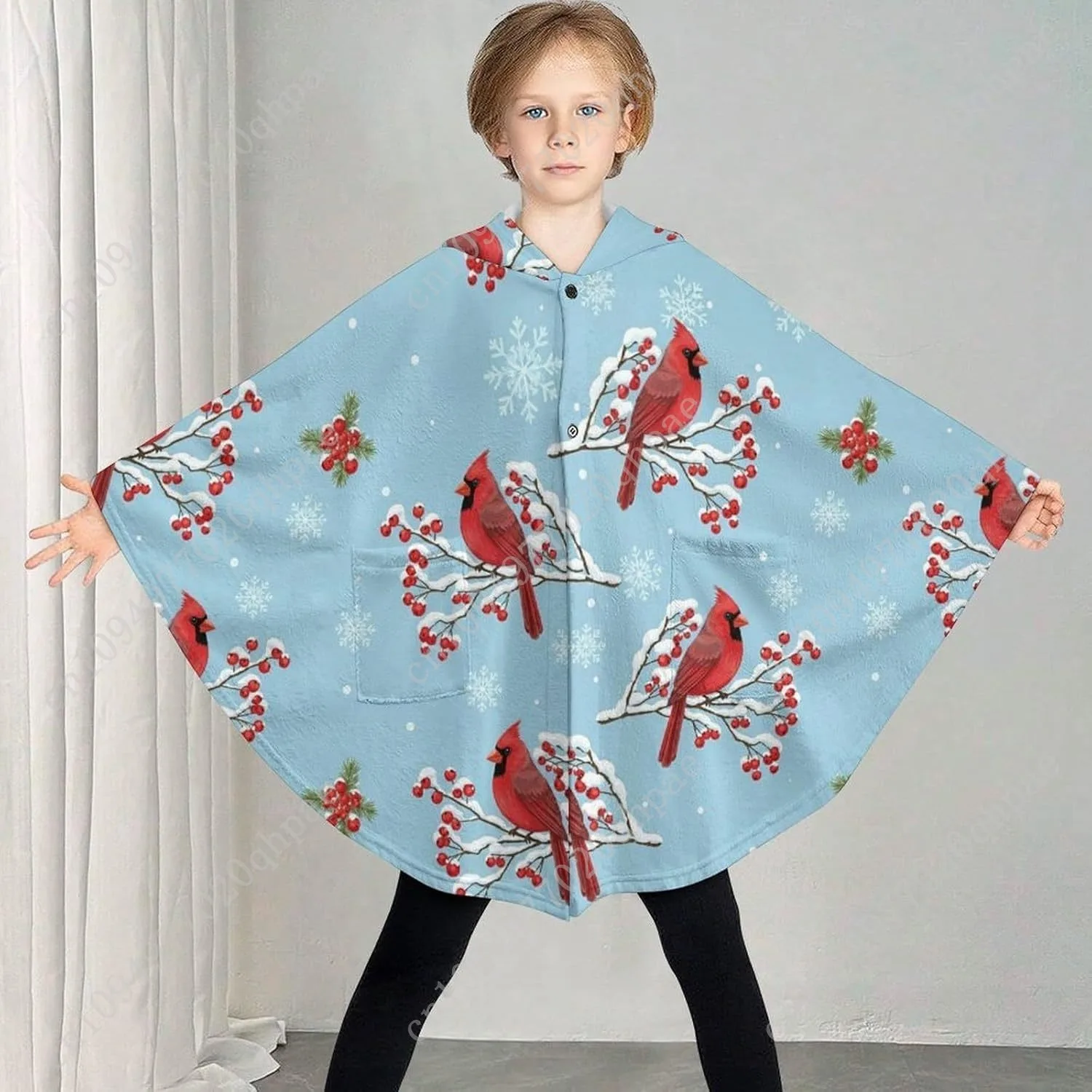 سترة بطانية مريحة من الفلانيل، هوديي كبير الحجم لطيور عيد الميلاد مع جيوب للأطفال والمراهقين #2