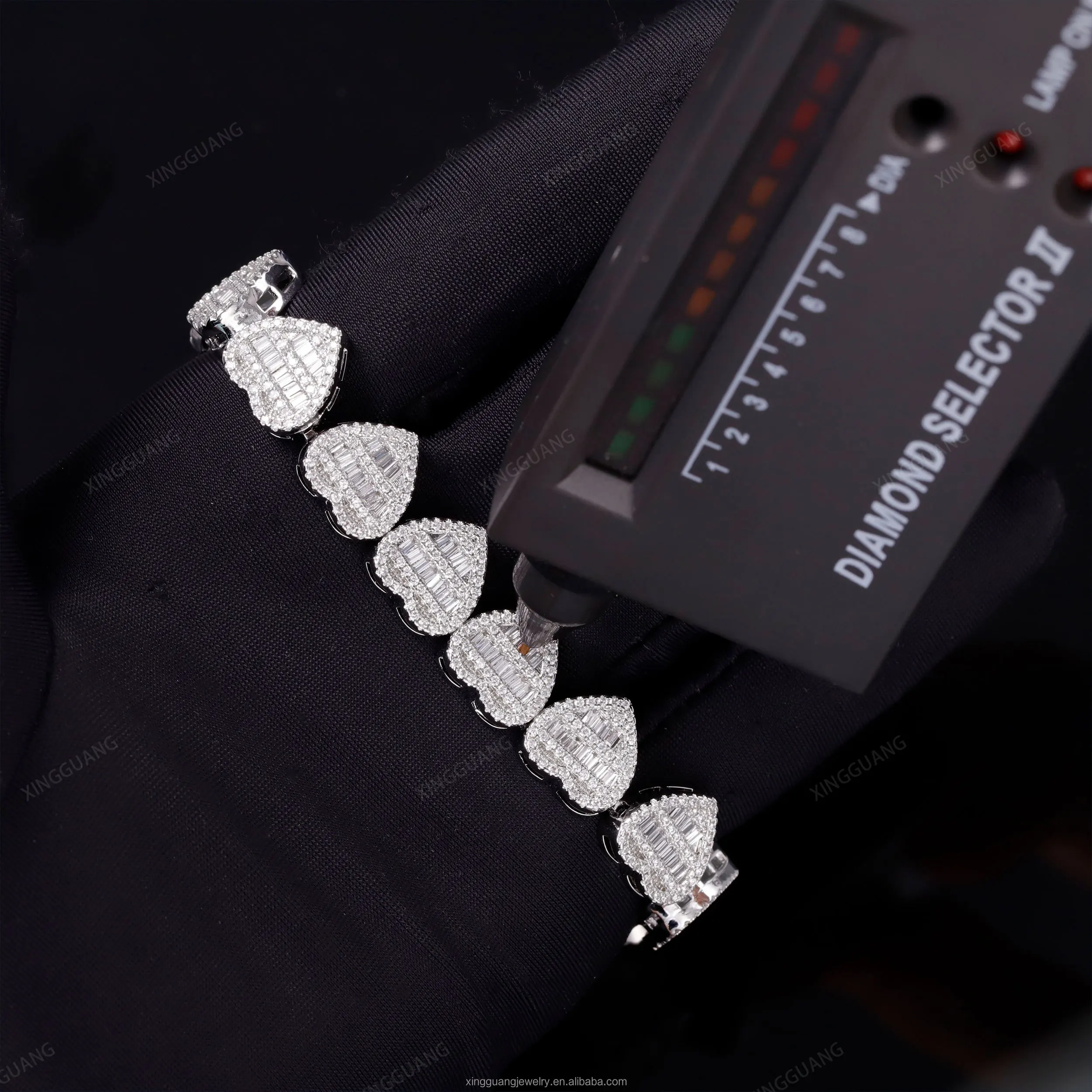 XG Rts Moissanite Bracelet with GRA Baguettes Diamond Heart Bracelet Silver Gold Plated Cuban Link Chain Fine Jewelry Bracelet，