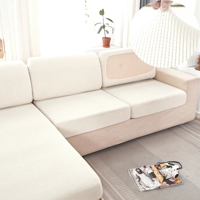 Elastic Bath Cap Style Sofa Cover Full Wrap around Three Seater Sofa White Backrest Head Pillow Versatile Universal Fit Machi...