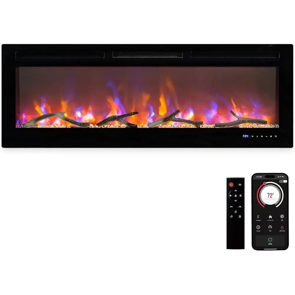 

50 Inch Electric Fireplace Insert with 1500W Smart Heater, Timer, Remote Control, Overheat Protection, and Multicolor LED for Li