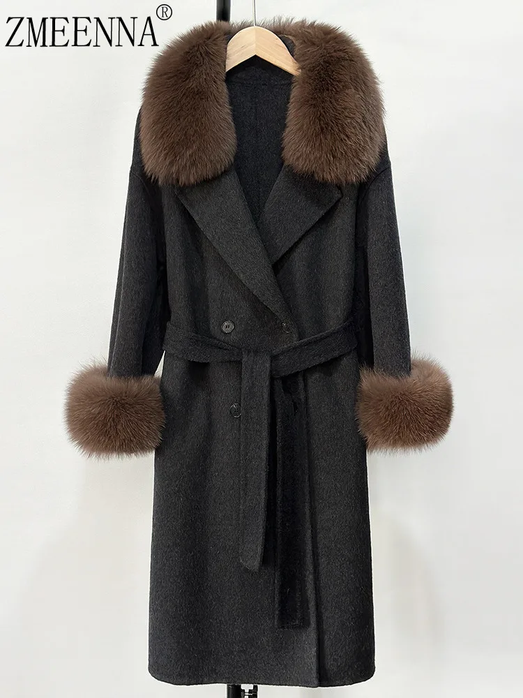 

ZMEENNA Women's Brown Faux Fur Coat With Wide Lapel Collar Warm Winter Outerwear Trendy Oversized Jacket Fashion ZM3552