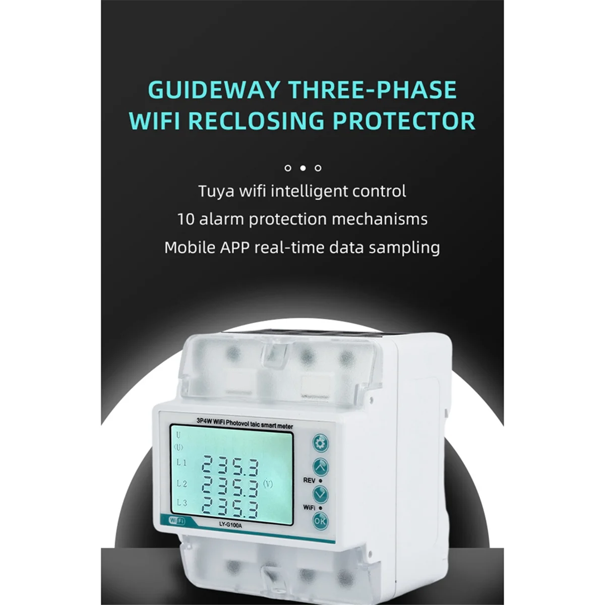 DT81 3 Phase 4 Wire 100A Tuya WiFi Smart Bi-Directional Energy Power KWh Meter over Under Voltage Protector over Load Protect